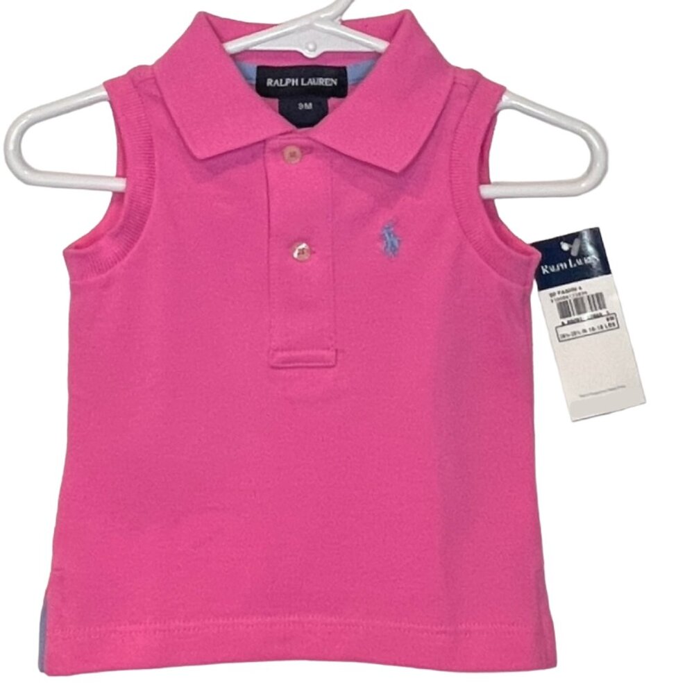Ralph Lauren - NWT girls 9mo pink cotton sleeveless polo shirt